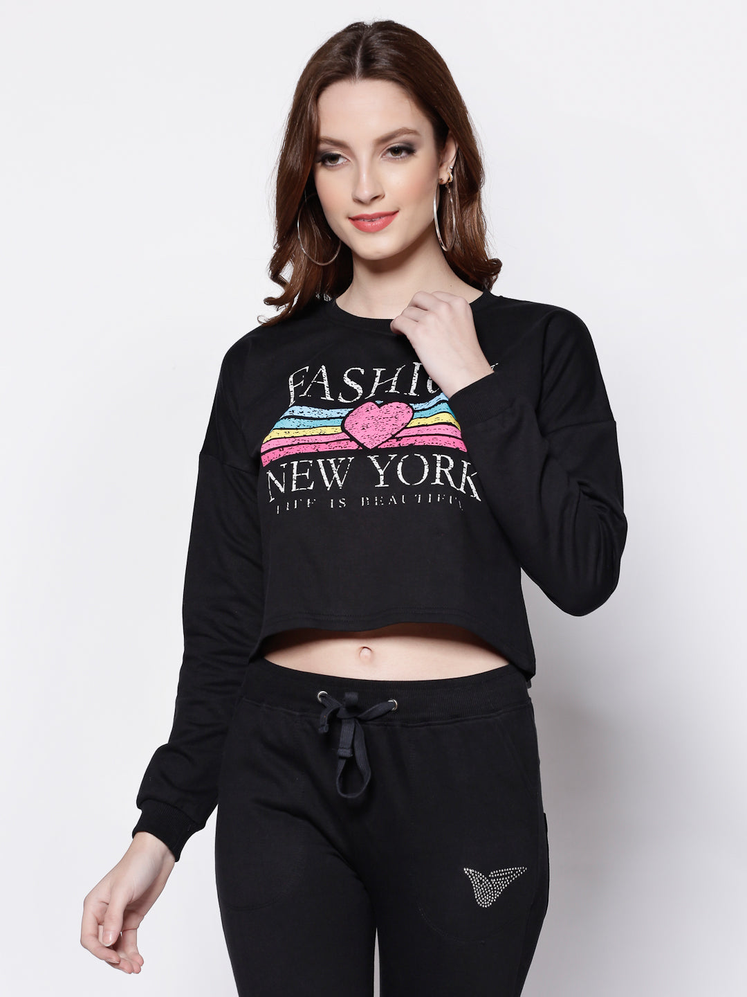 Printed Crop Sweatshirt