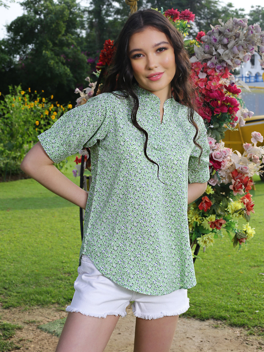 Mint Floral Regular Top