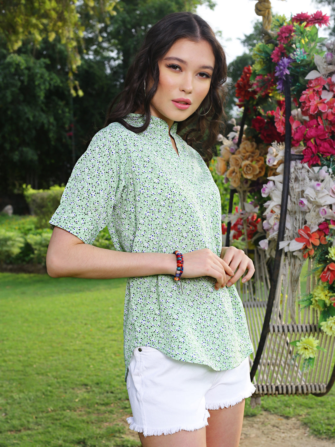 Mint Floral Regular Top
