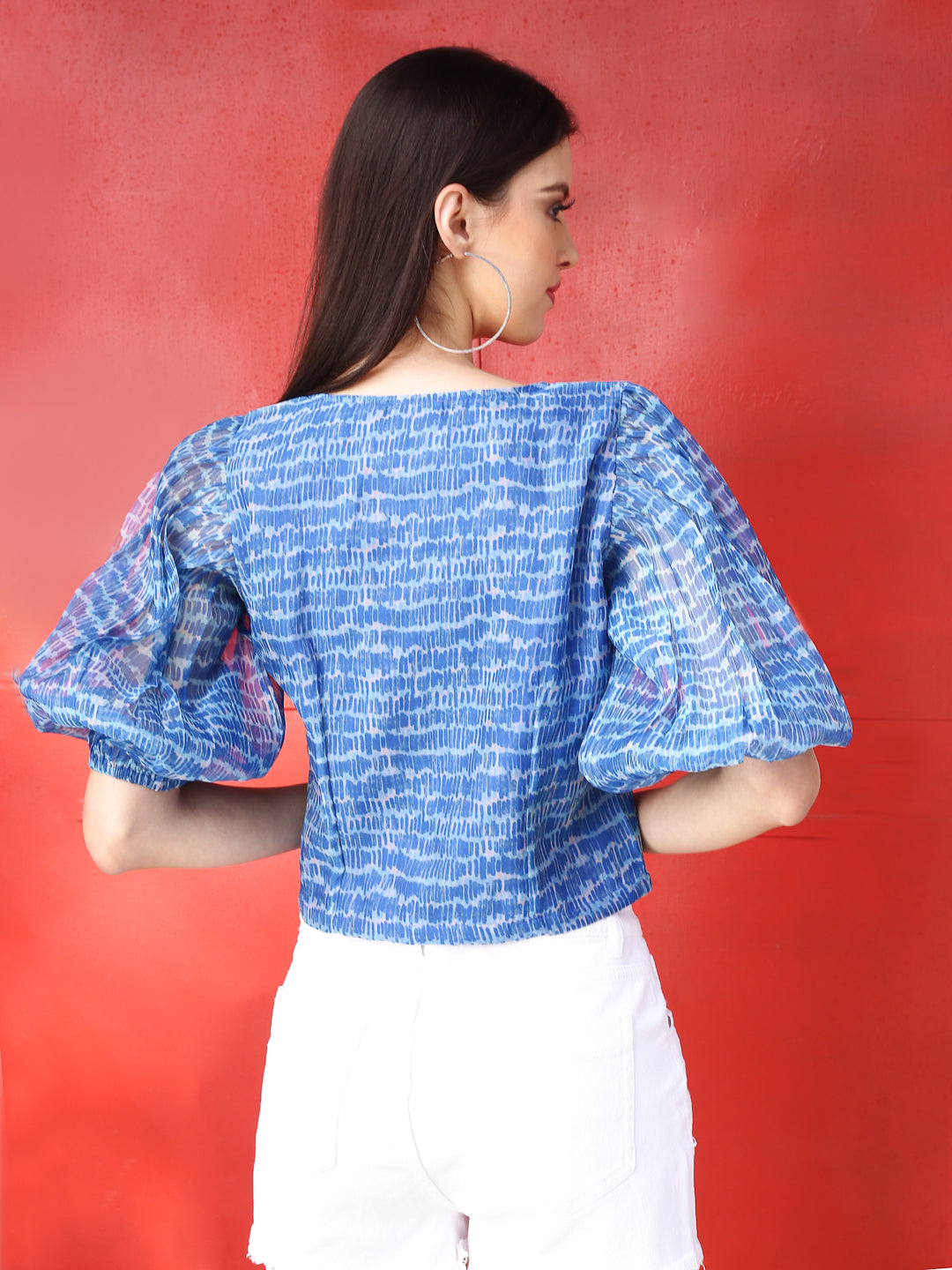 Blue Geometric Print Top