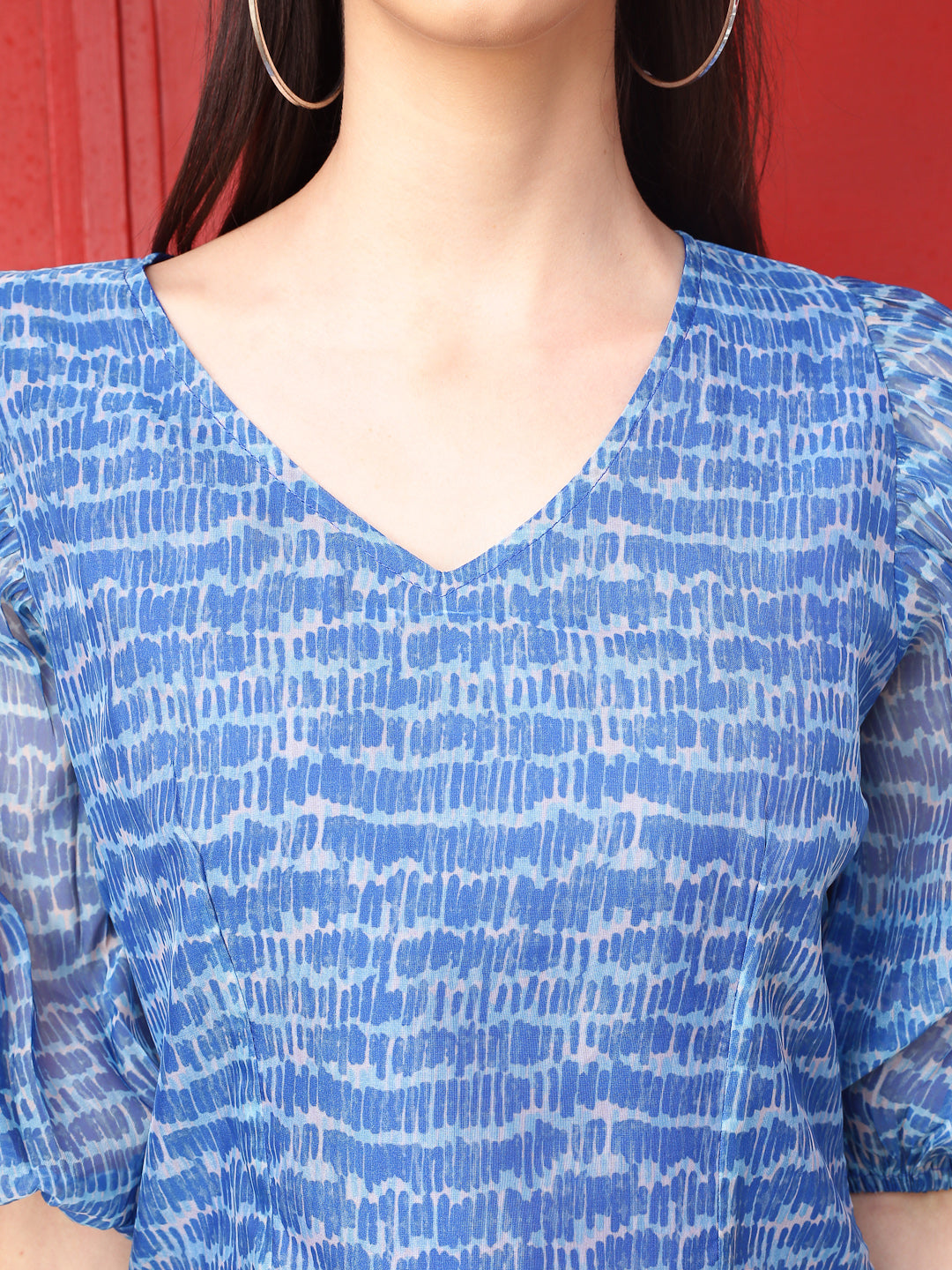 Blue Geometric Print Top