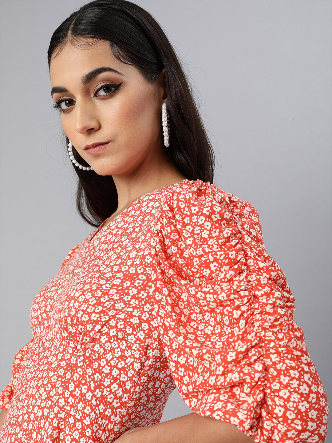 Ruched sleeve dress