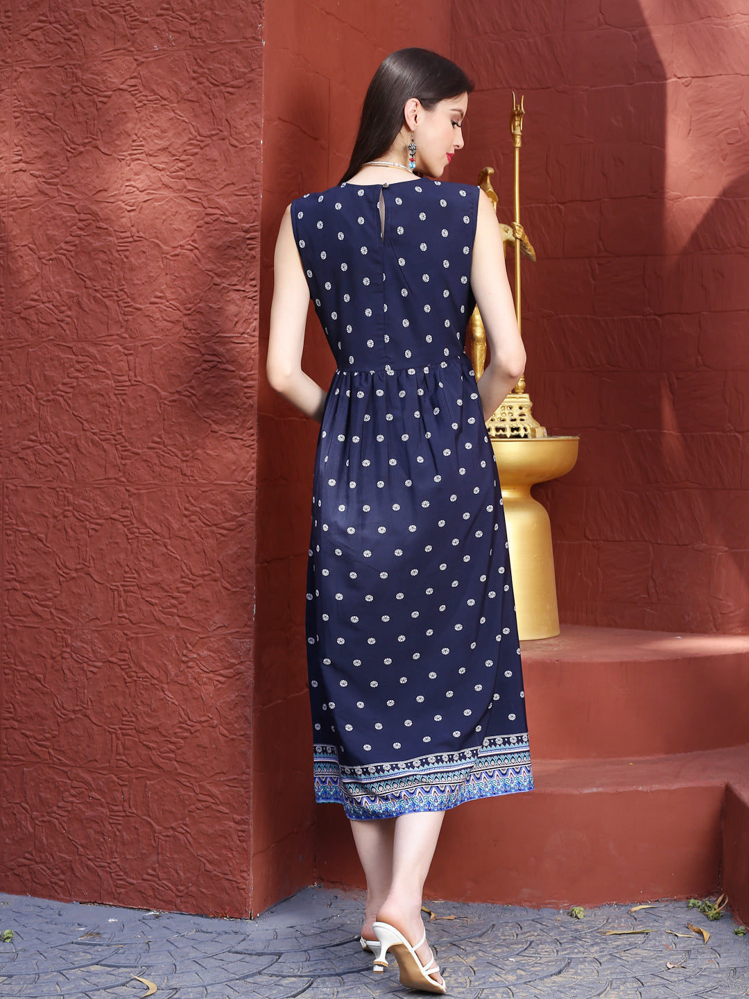 Navy Print Midi Dress