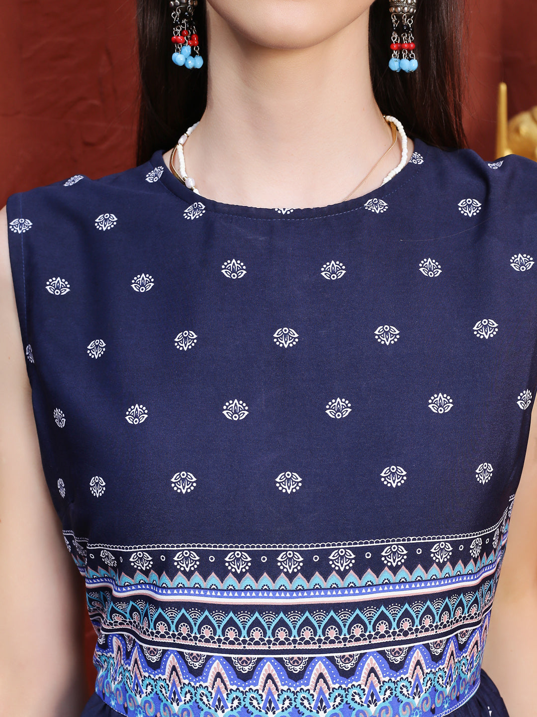 Navy Print Midi Dress