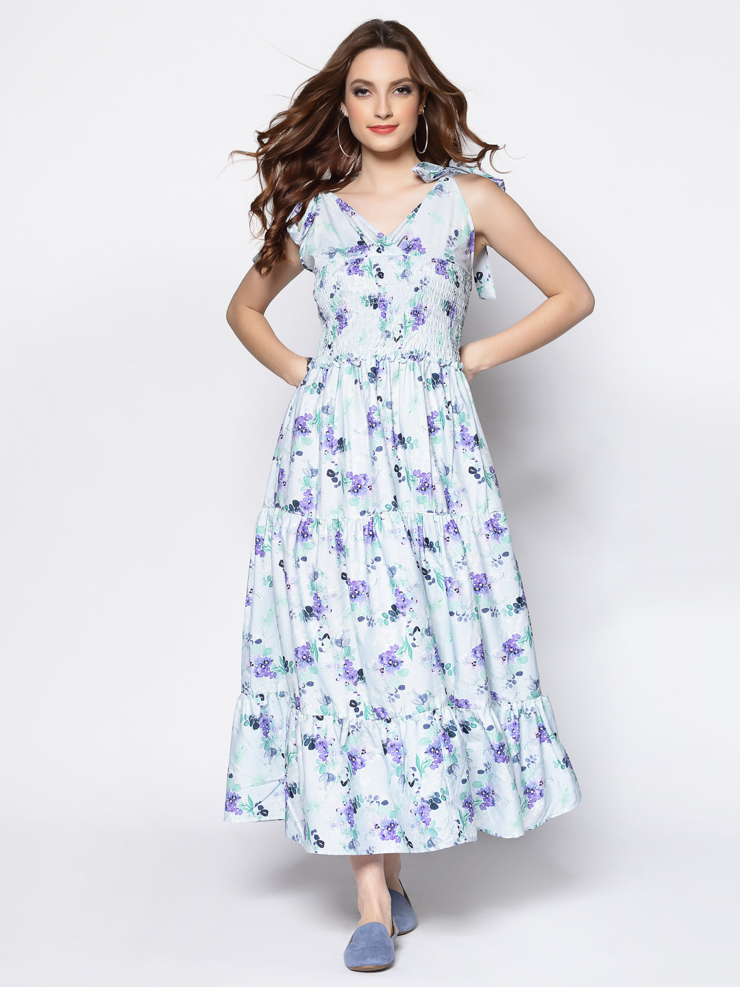 Waisted maxi tie up dress