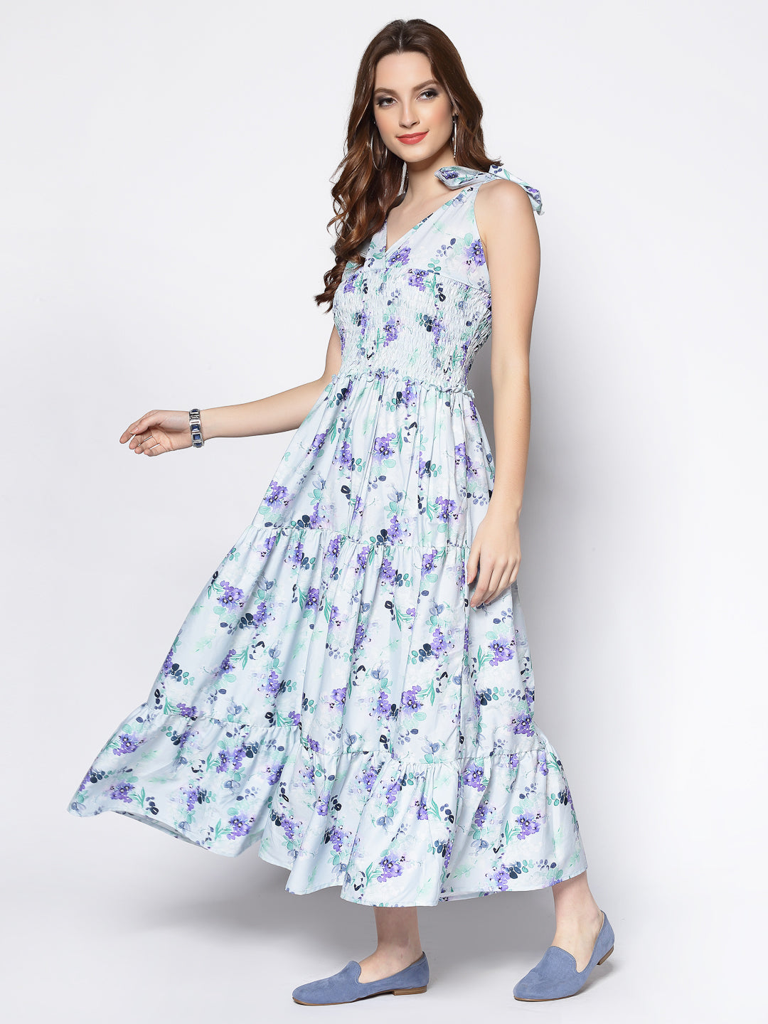 Waisted maxi tie up dress