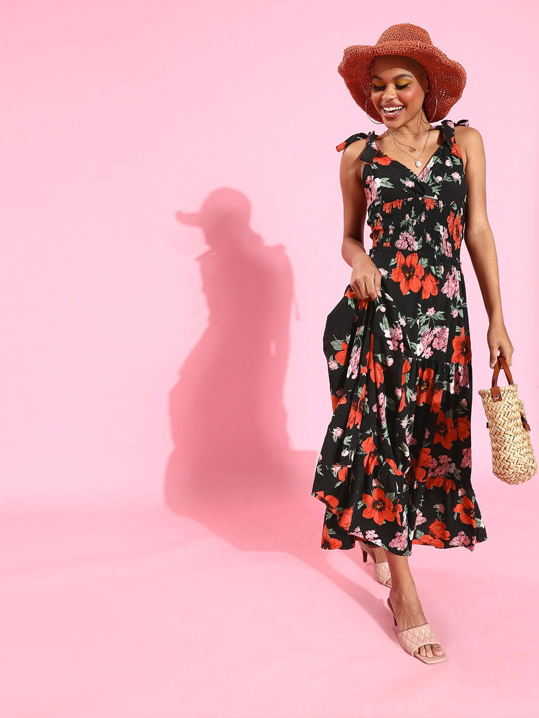 Waisted maxi tie up dress