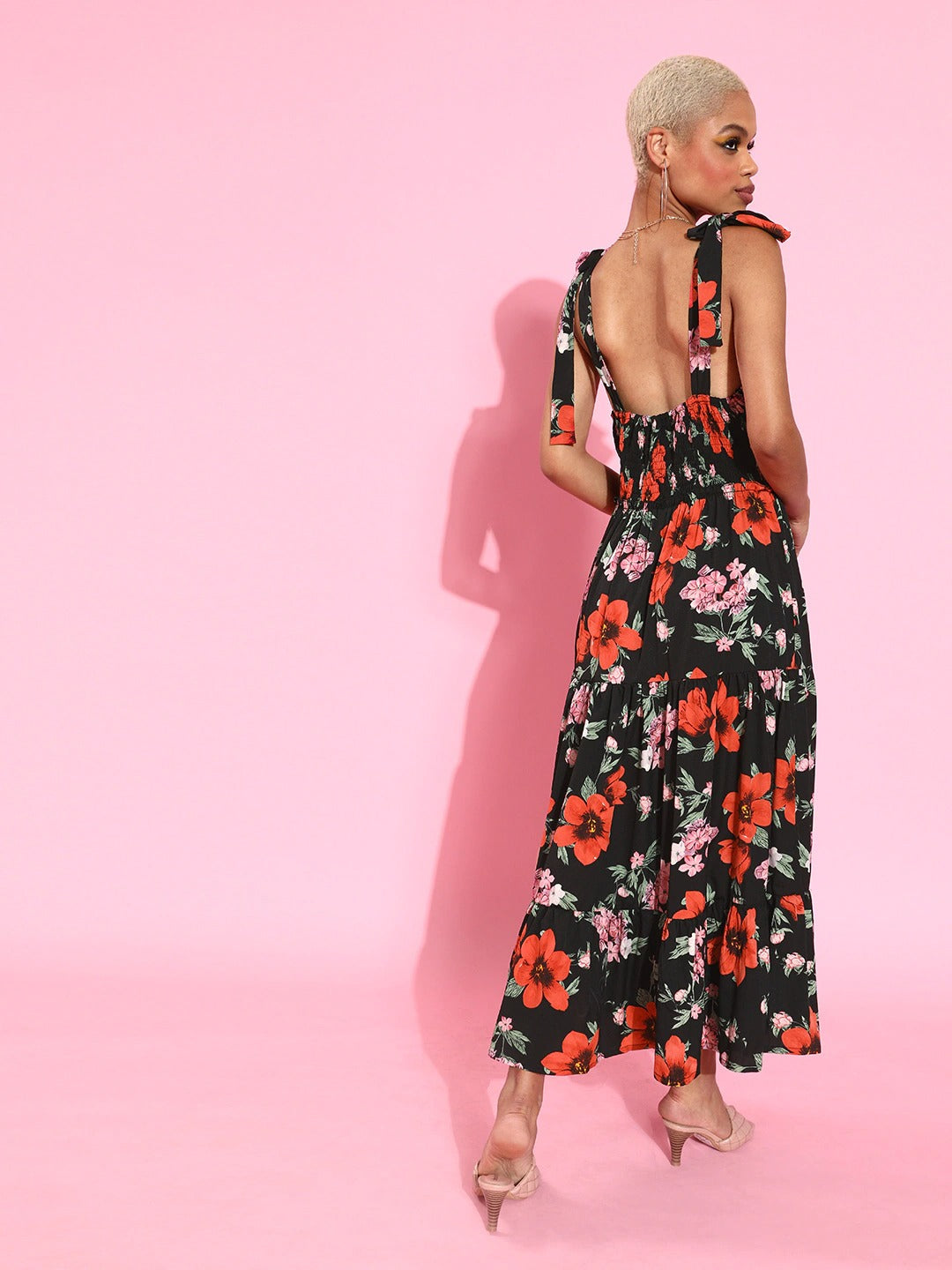 Waisted maxi tie up dress