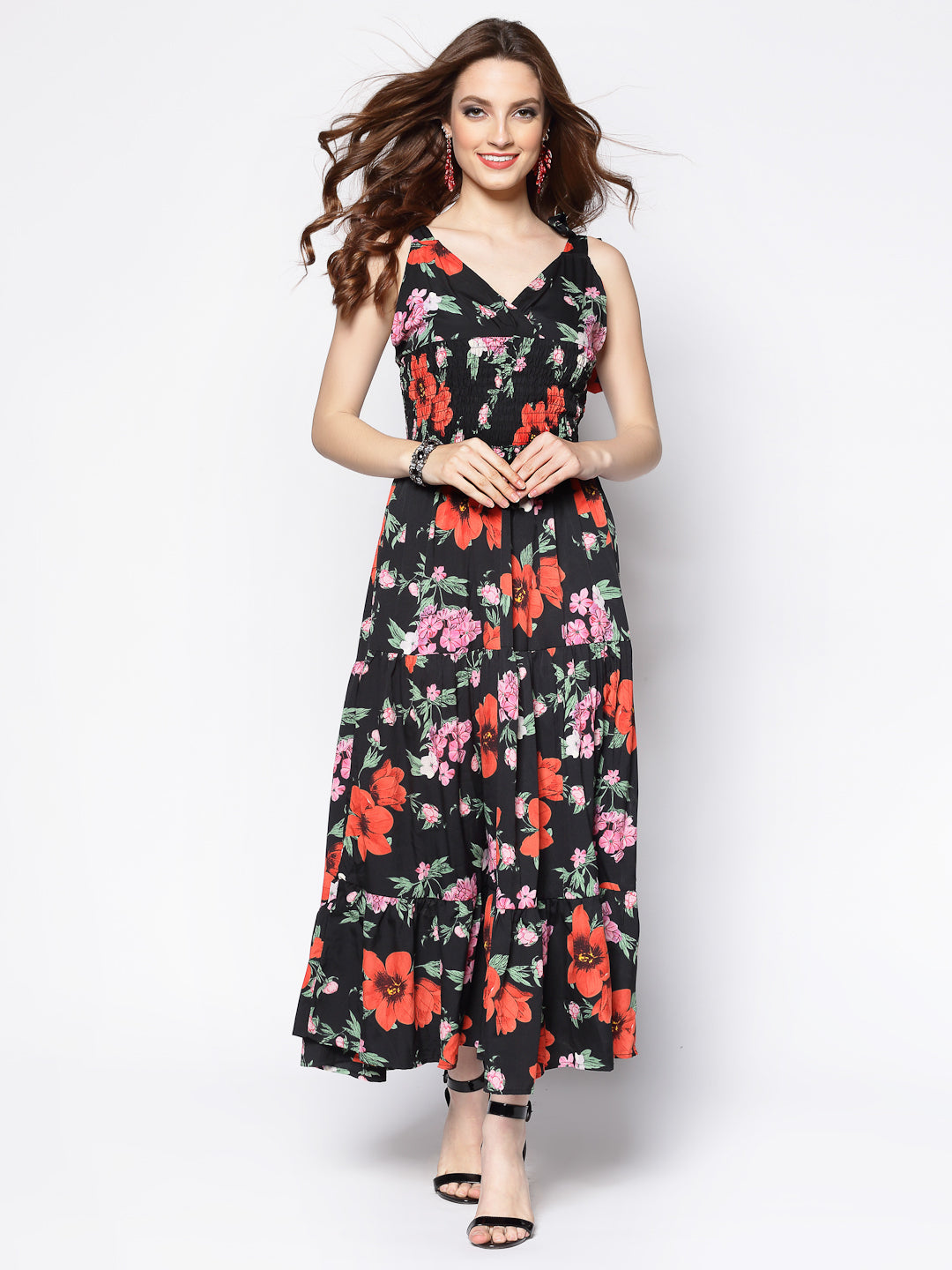 Waisted maxi tie up dress