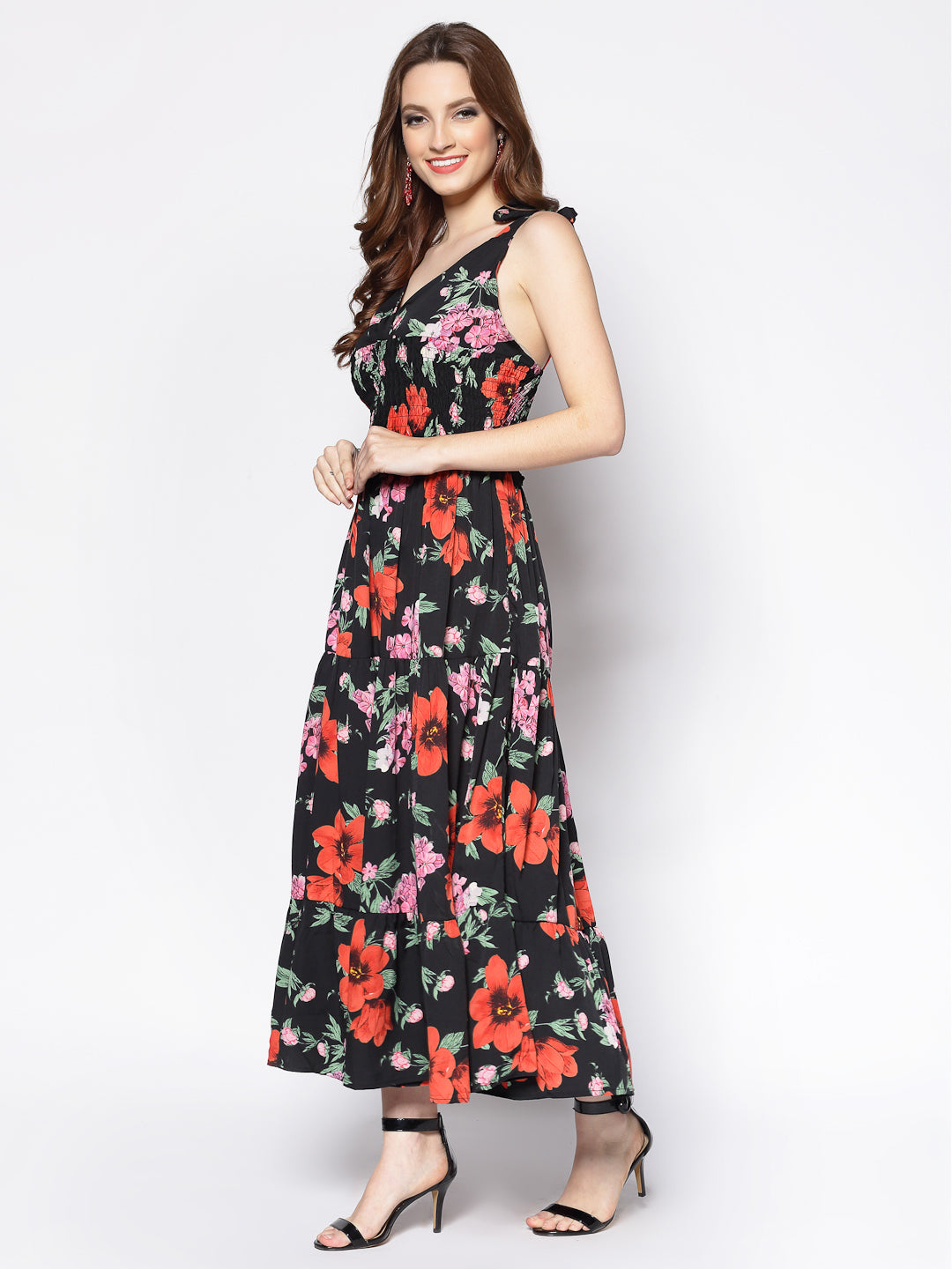 Waisted maxi tie up dress