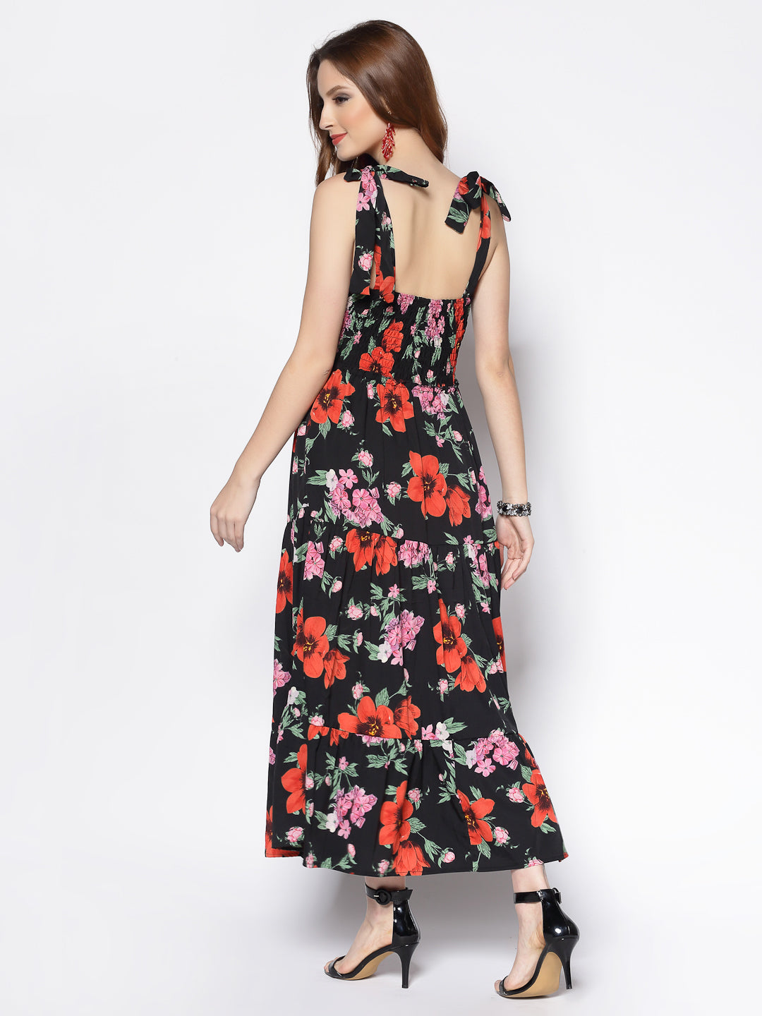 Waisted maxi tie up dress