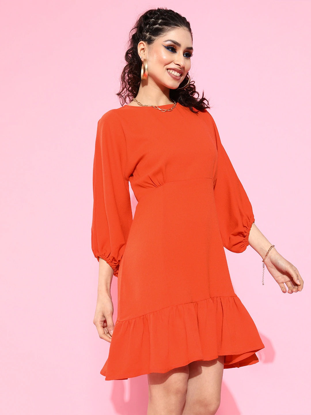 Power shoulder waisted dress
