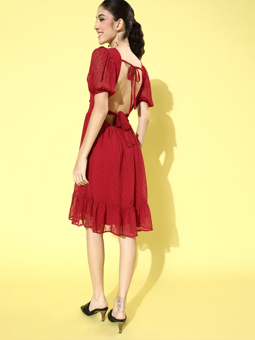 Fit & flare tie up back dress
