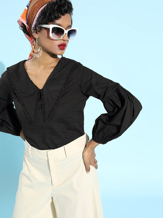 Keyboard collar blouson top