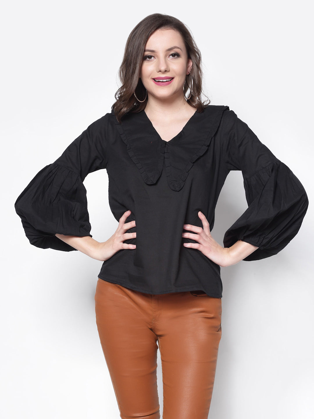 Keyboard Collar Blouson Top