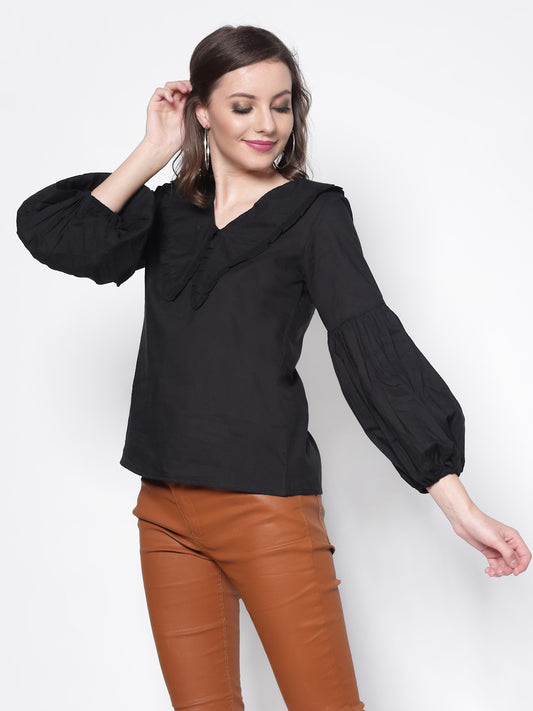 Keyboard Collar Blouson Top