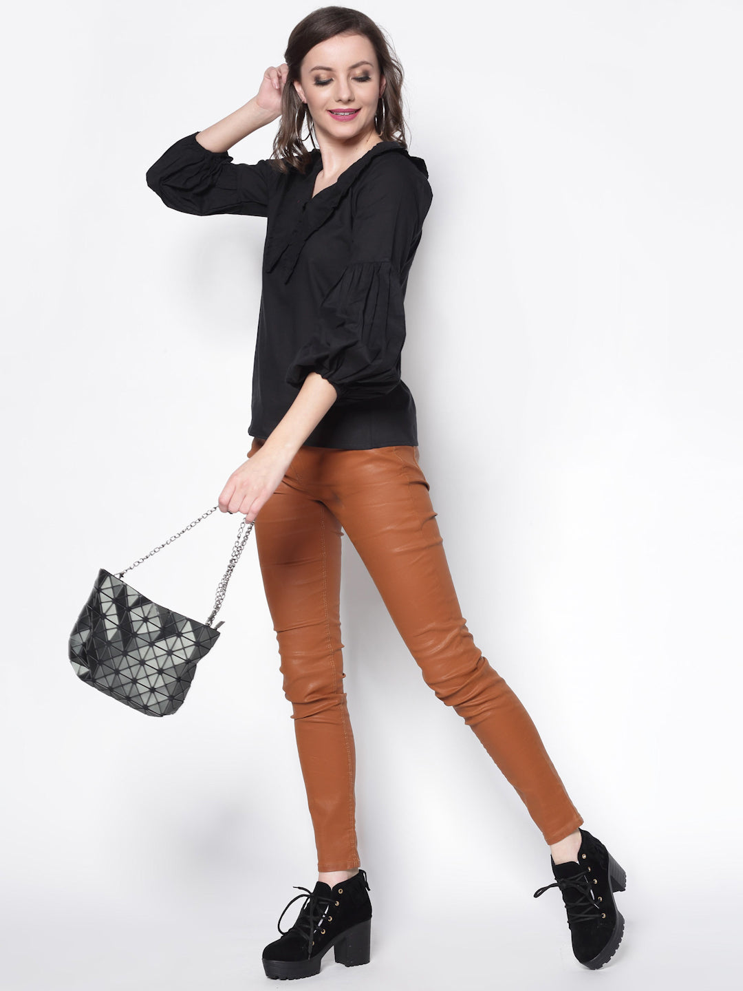 Keyboard Collar Blouson Top