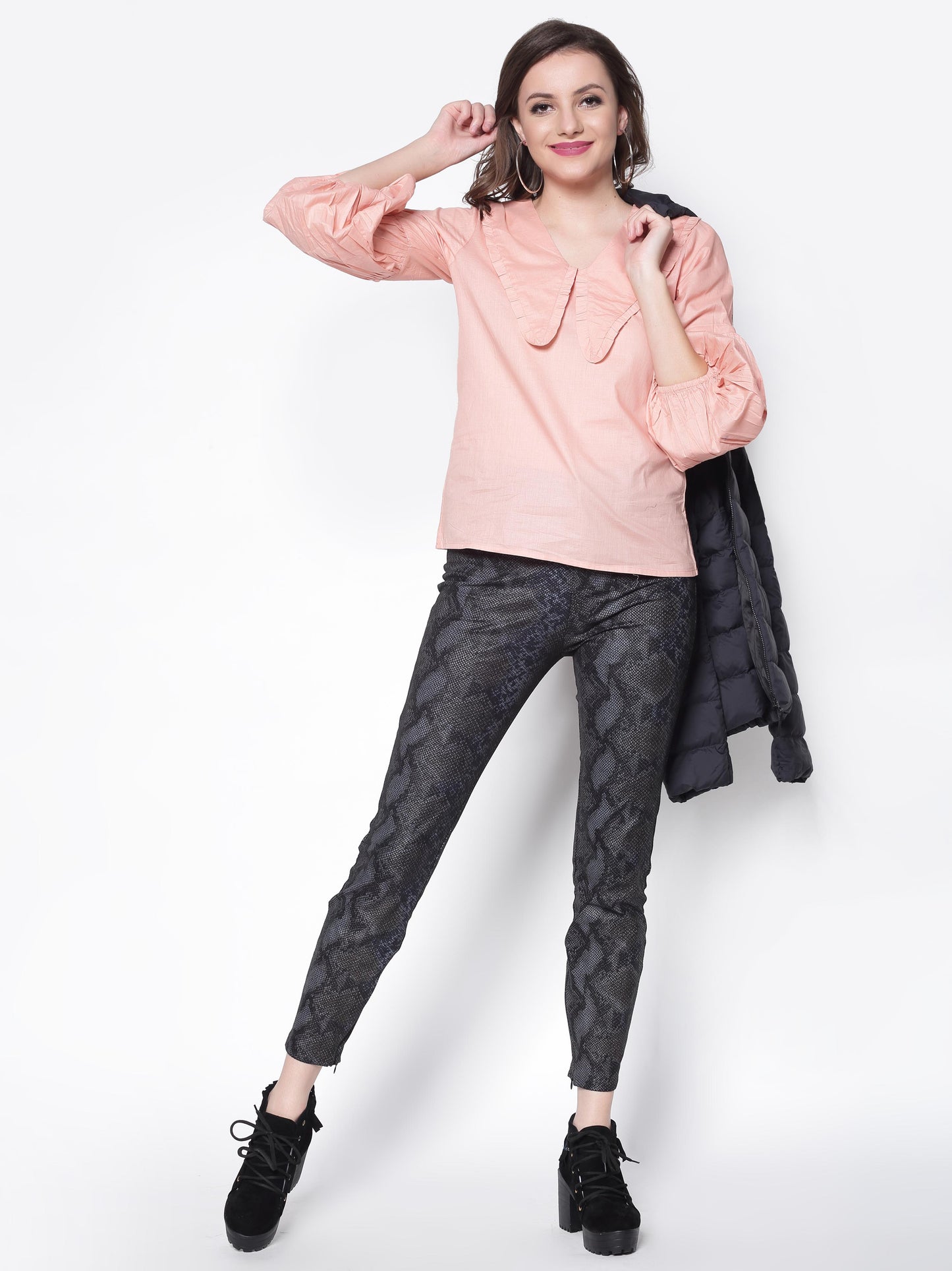 Keyboard Collar Blouson Top