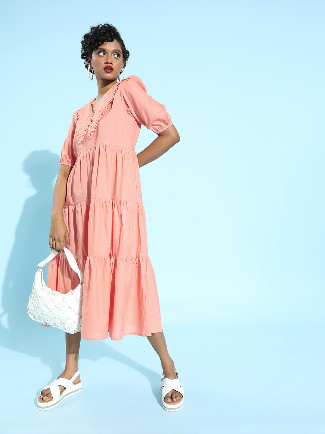 Keyboard collar trapeze dress