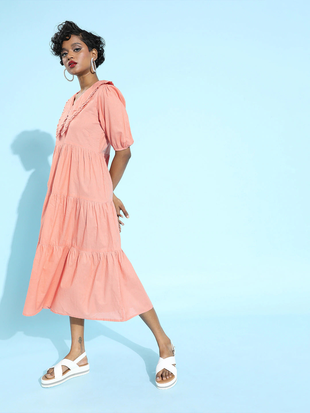 Keyboard collar trapeze dress