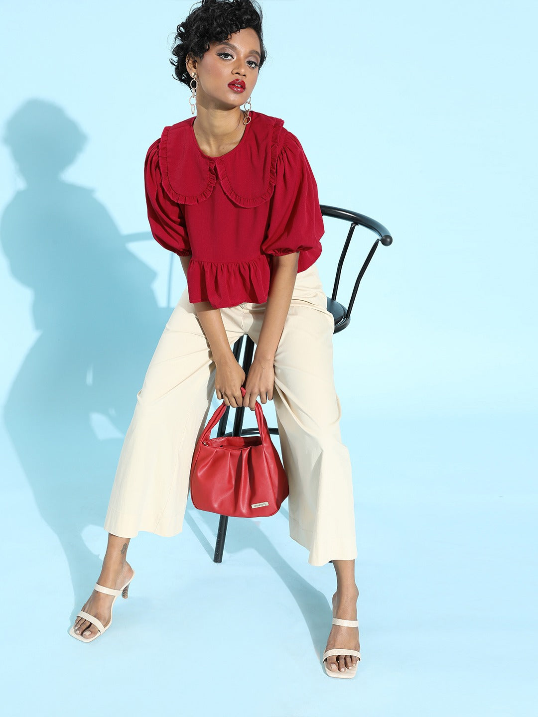 Keyboard collar peplum top