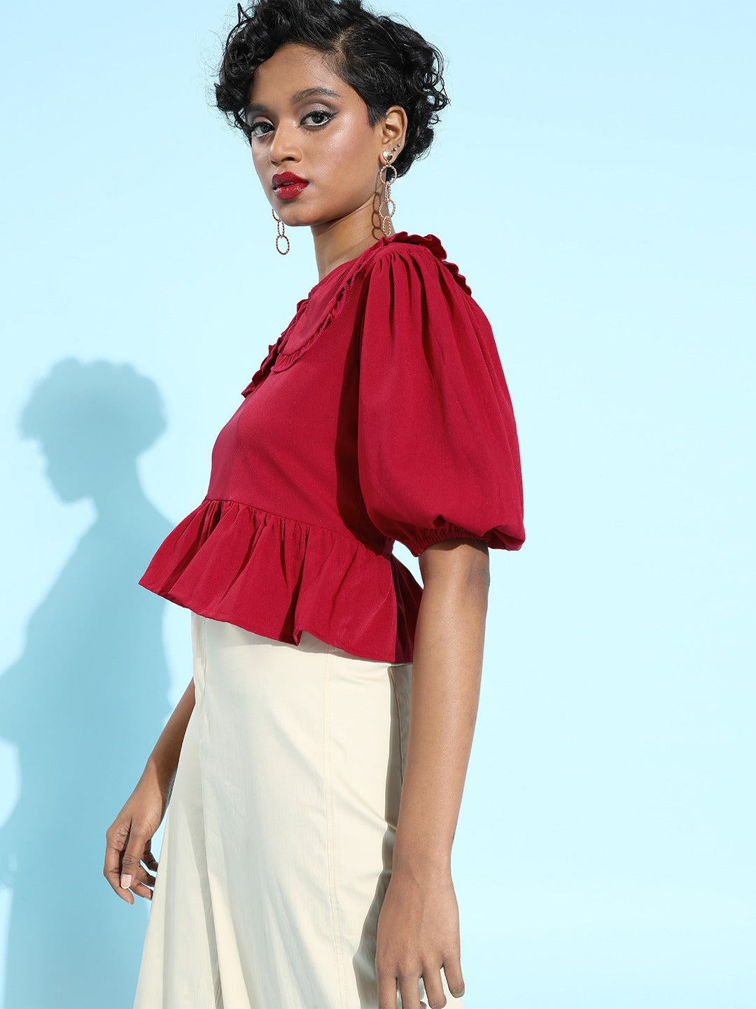 Keyboard collar peplum top