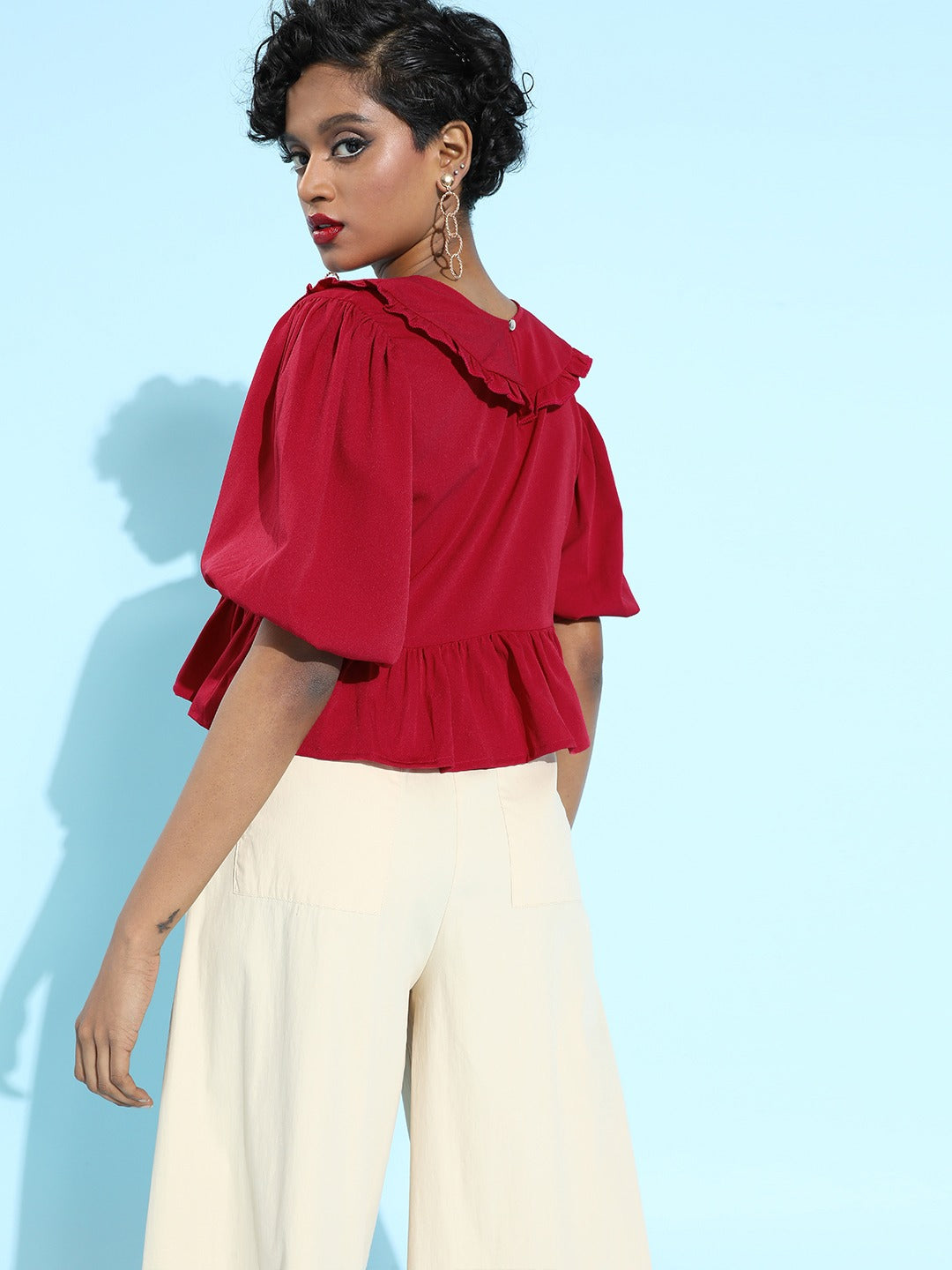 Keyboard collar peplum top