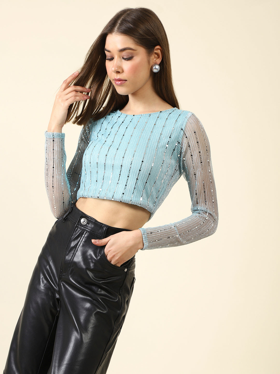 Blue Sequence Crop Top