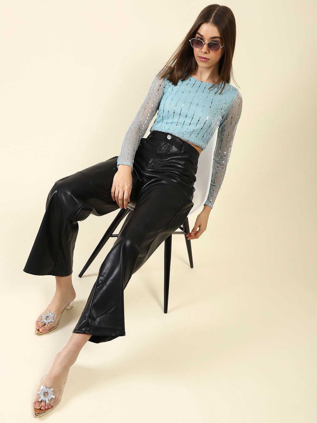Blue Sequence Crop Top