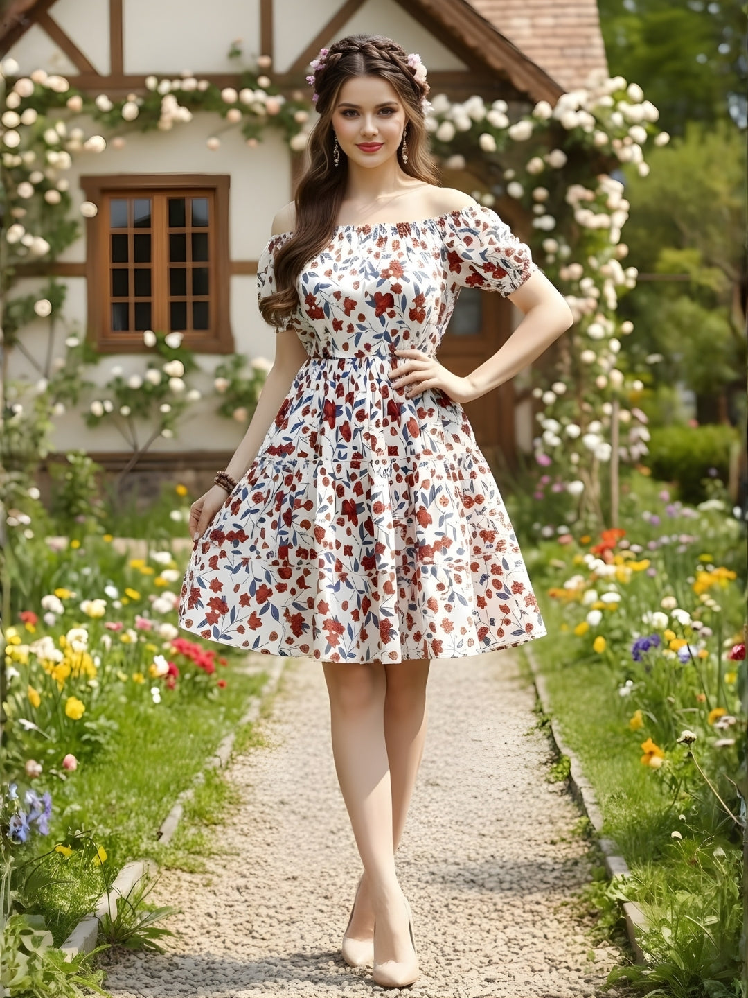 Sera White A-Line Printed Mini Dress