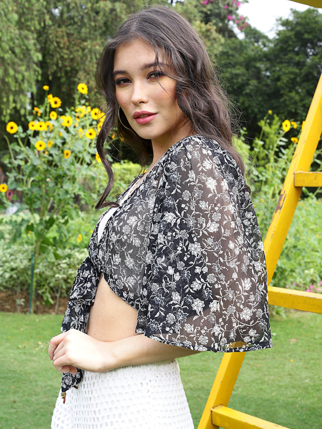 Black Floral Crop Shrug
