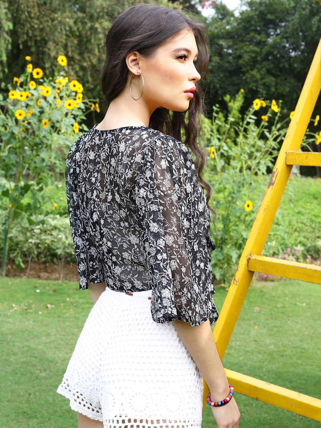 Black Floral Crop Shrug