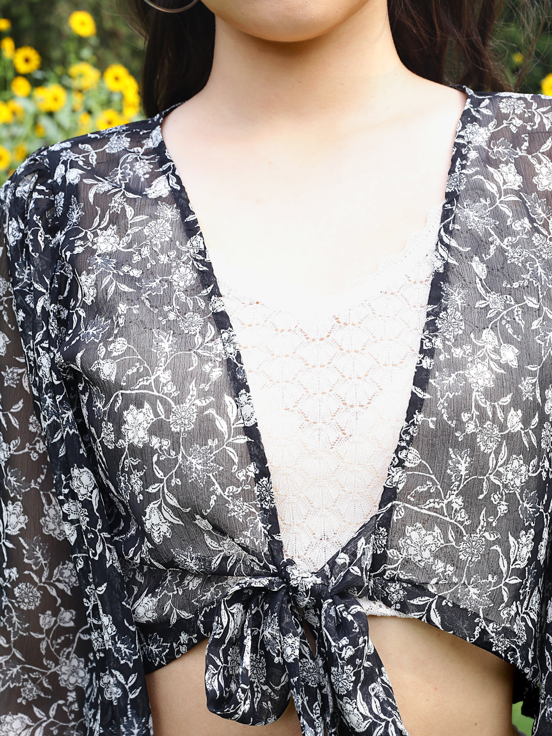 Black Floral Crop Shrug