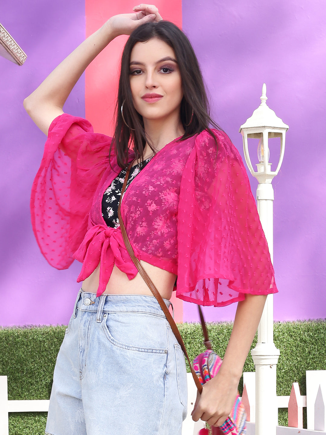 Fushia solid crop shrug