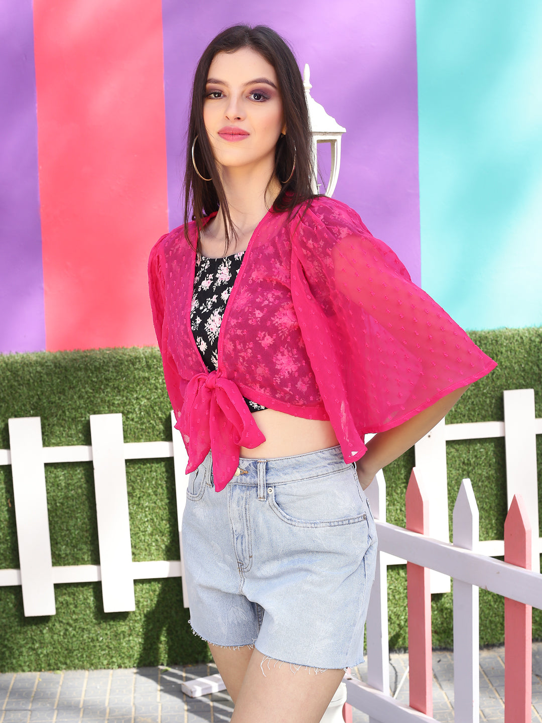 Fushia solid crop shrug