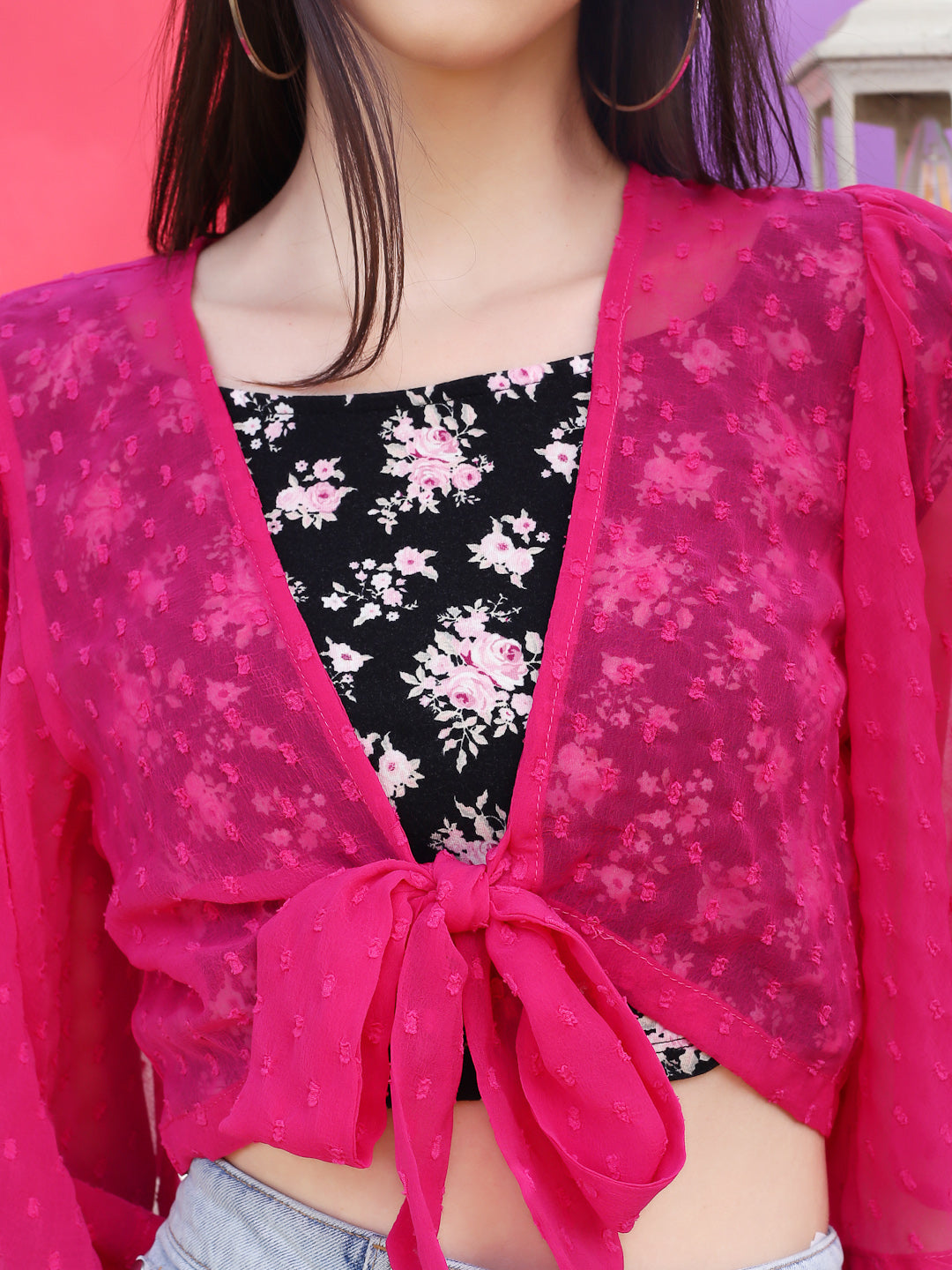 Fushia solid crop shrug