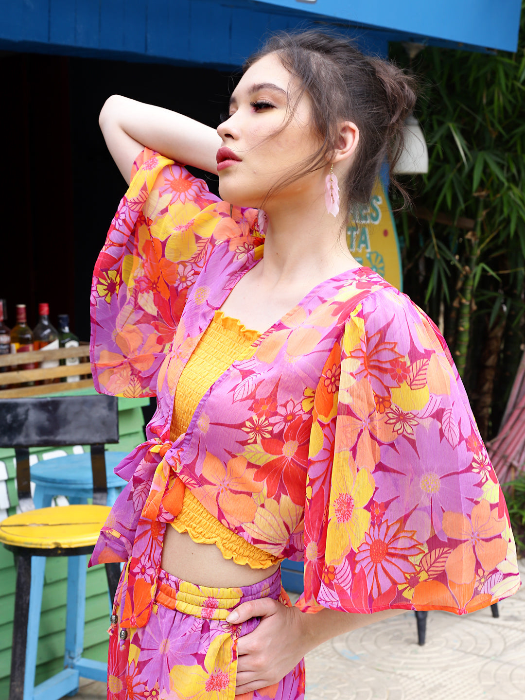 Multi Floral Crop Shrug