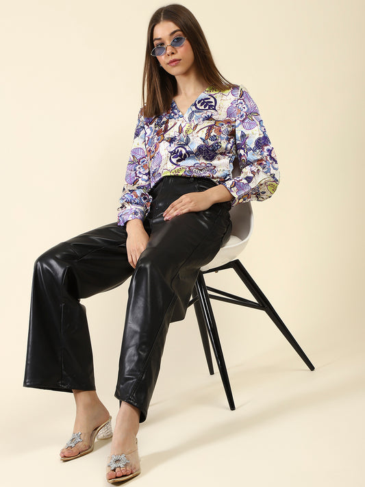 Purple Print Wrap Top