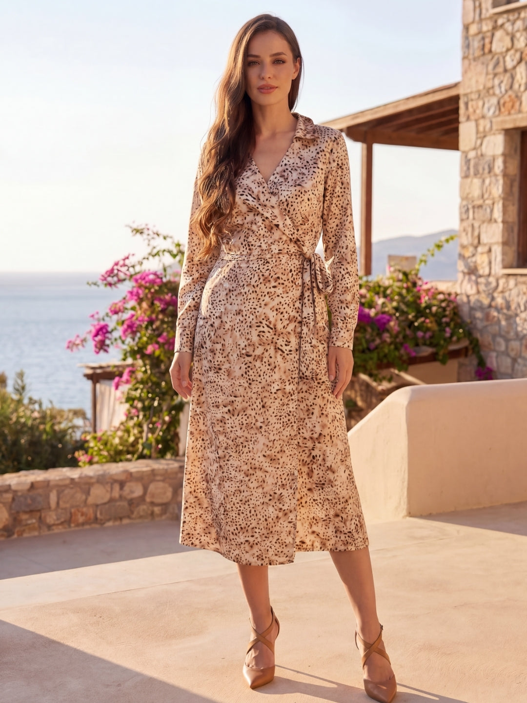 Satin Animal Print Maxi Dress