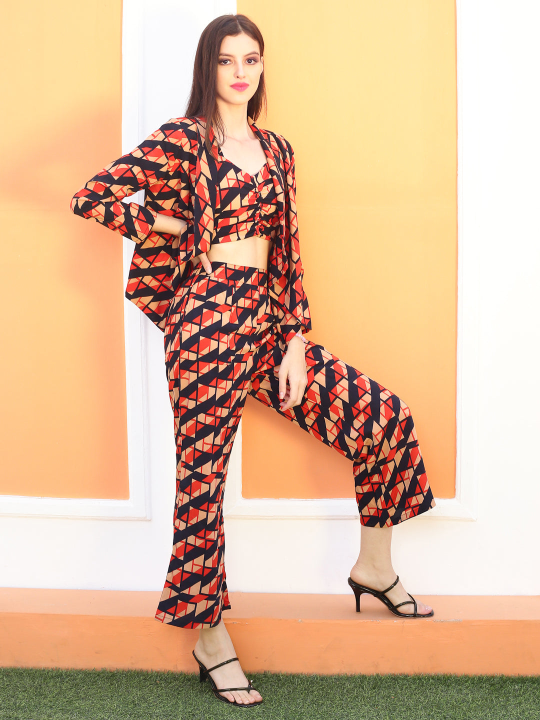 Red Geometric crop Shrug