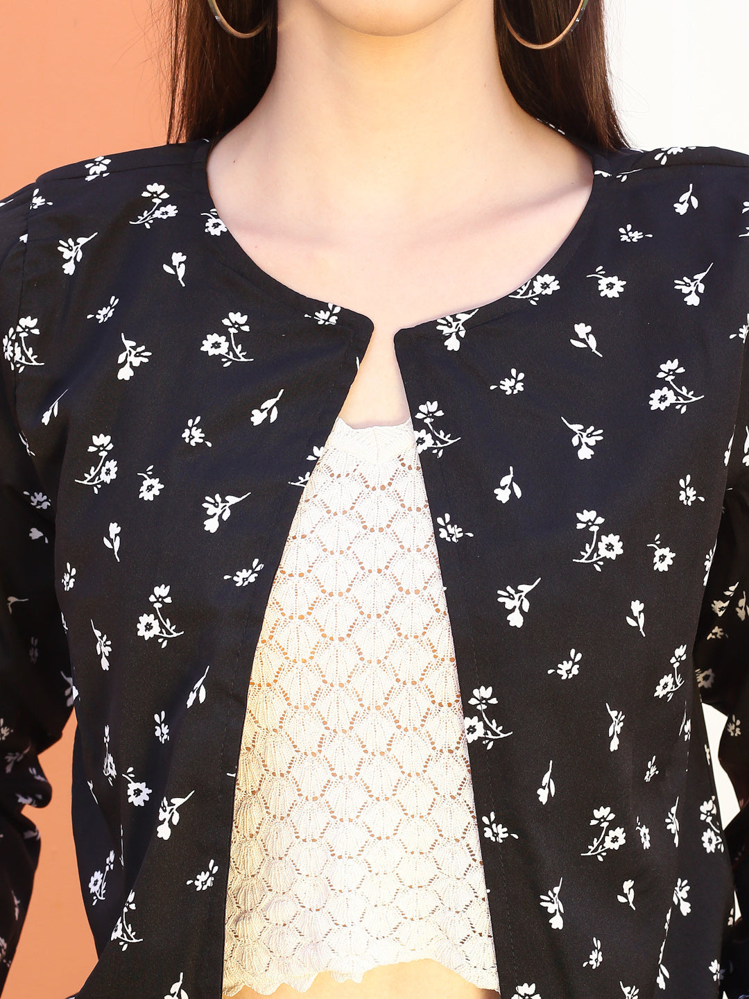 Black floral crop shrug