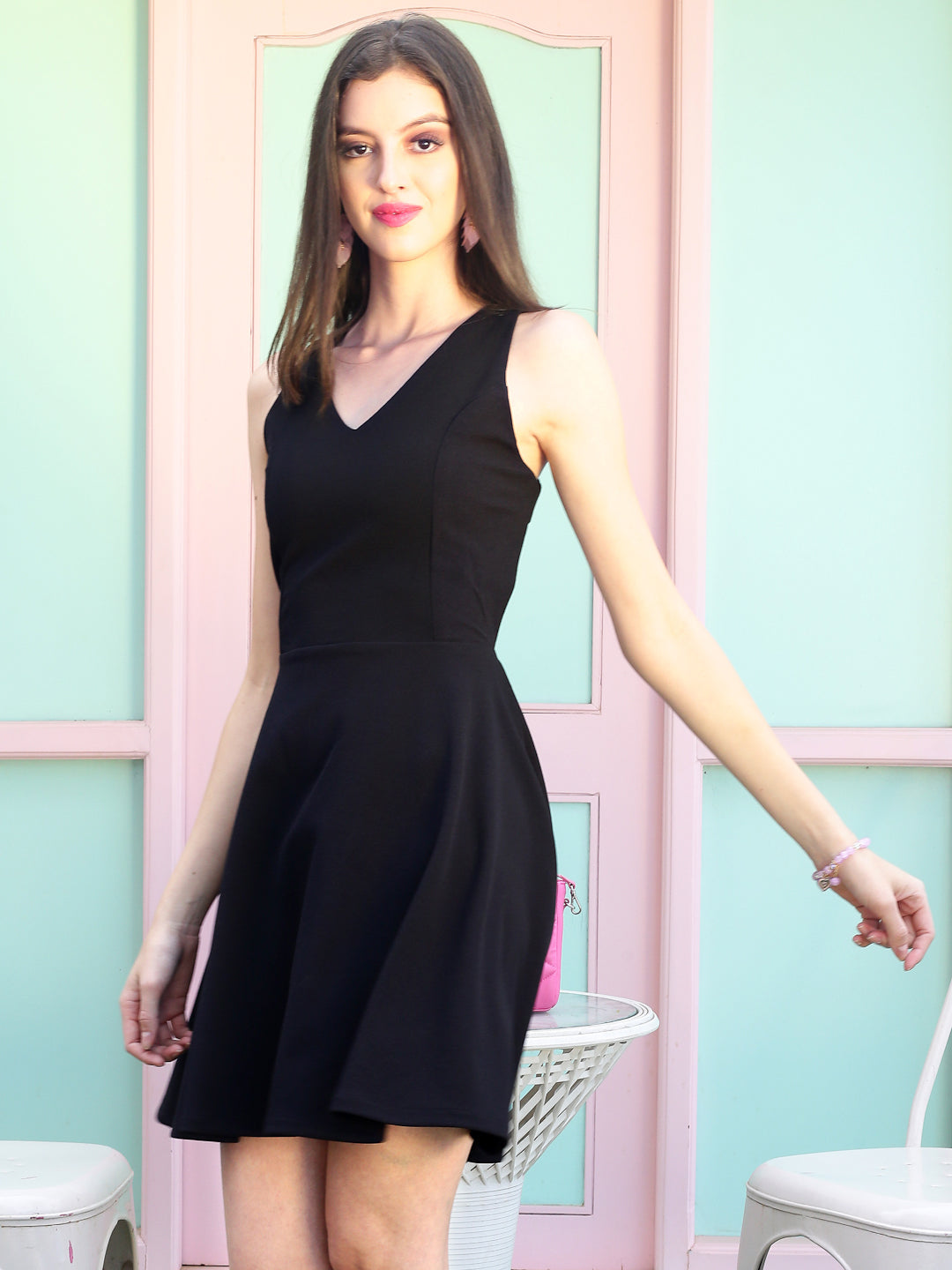 Black solid Mini Dress