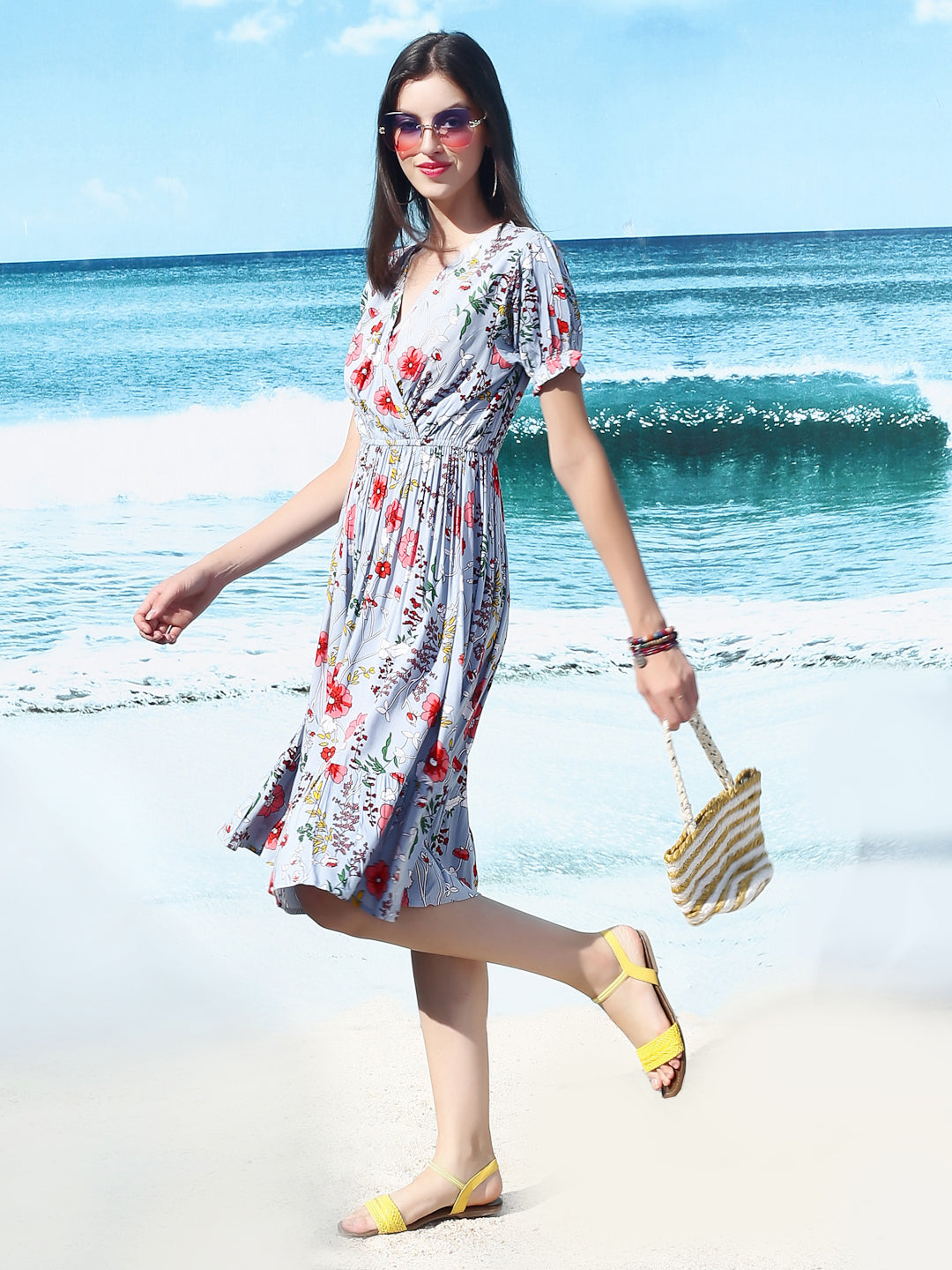 Blue floral knee Dress