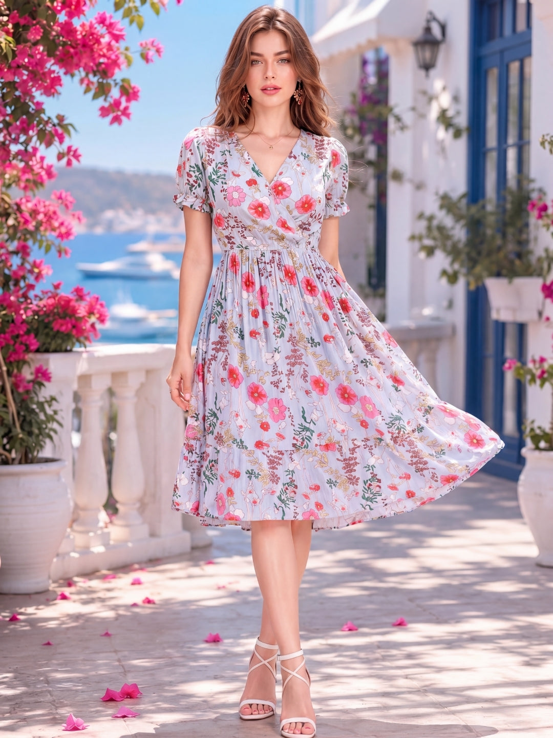 Rayon Wrap Printed Midi Dress