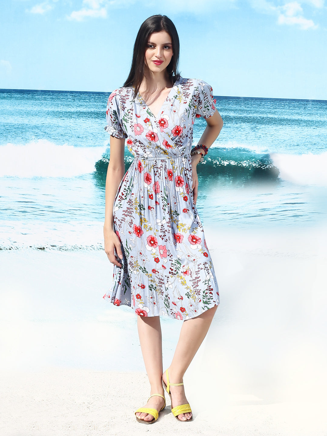 Blue floral knee Dress