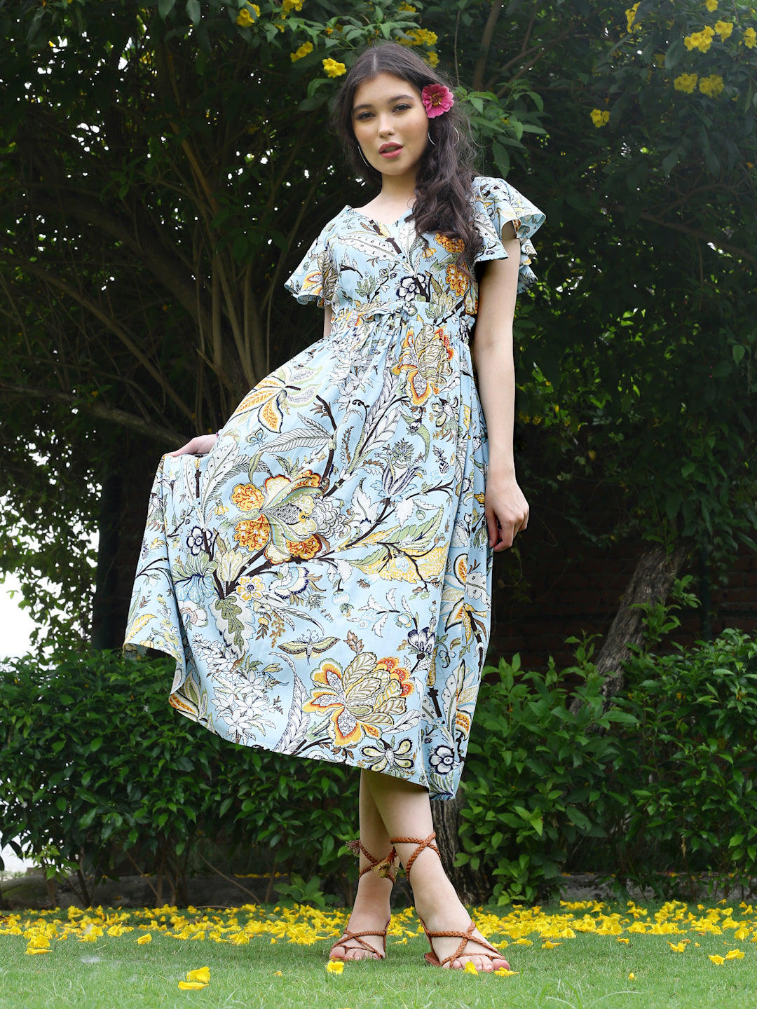 Aqua Floral Midi Dress