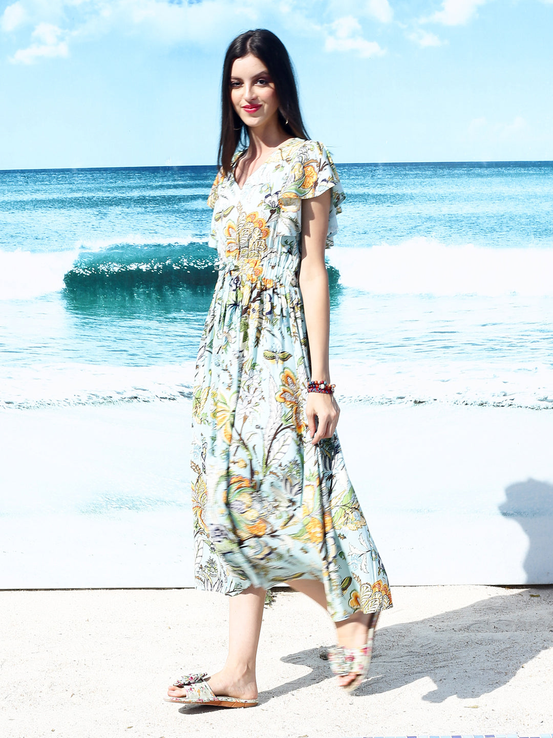 Aqua Floral Midi Dress