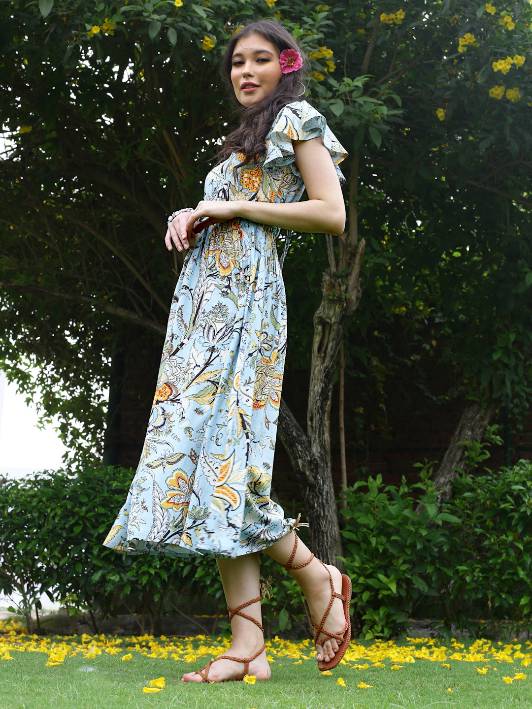 Aqua Floral Midi Dress
