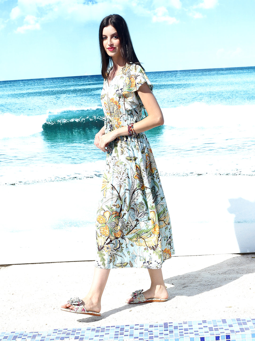 Aqua Floral Midi Dress
