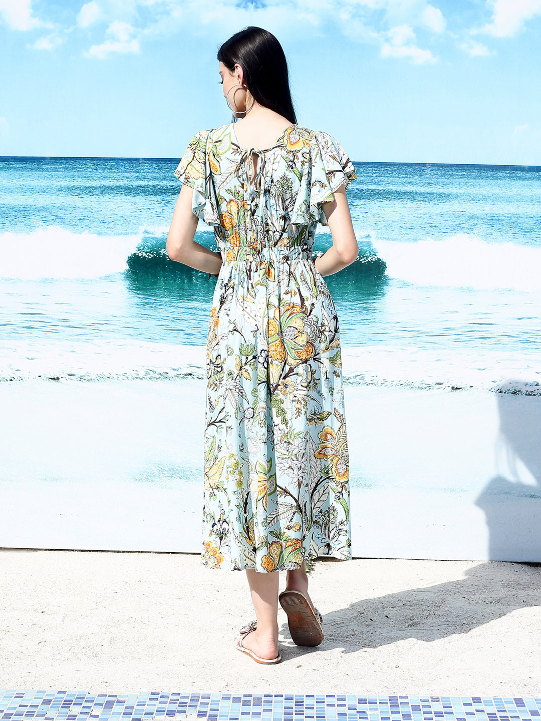 Aqua Floral Midi Dress